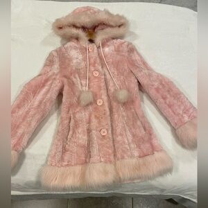 Pink Faux Fur Hooded Coat